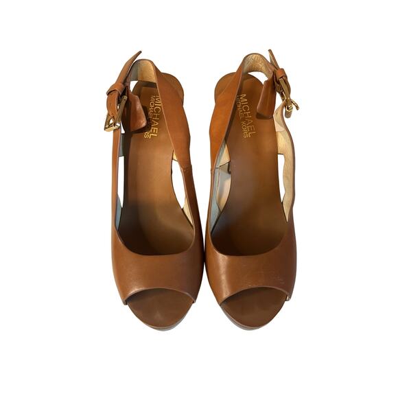 Michael Kors- Leather Carina Sling Back Peep Toe pump in "Luggage"-Size 8M - Picture 2 of 8